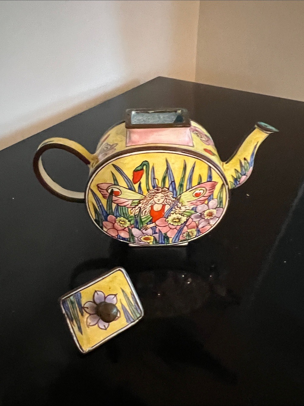 Hand-Painted Enamel Yellow Floral Fairy Mini Teapot - Picture 4 of 4